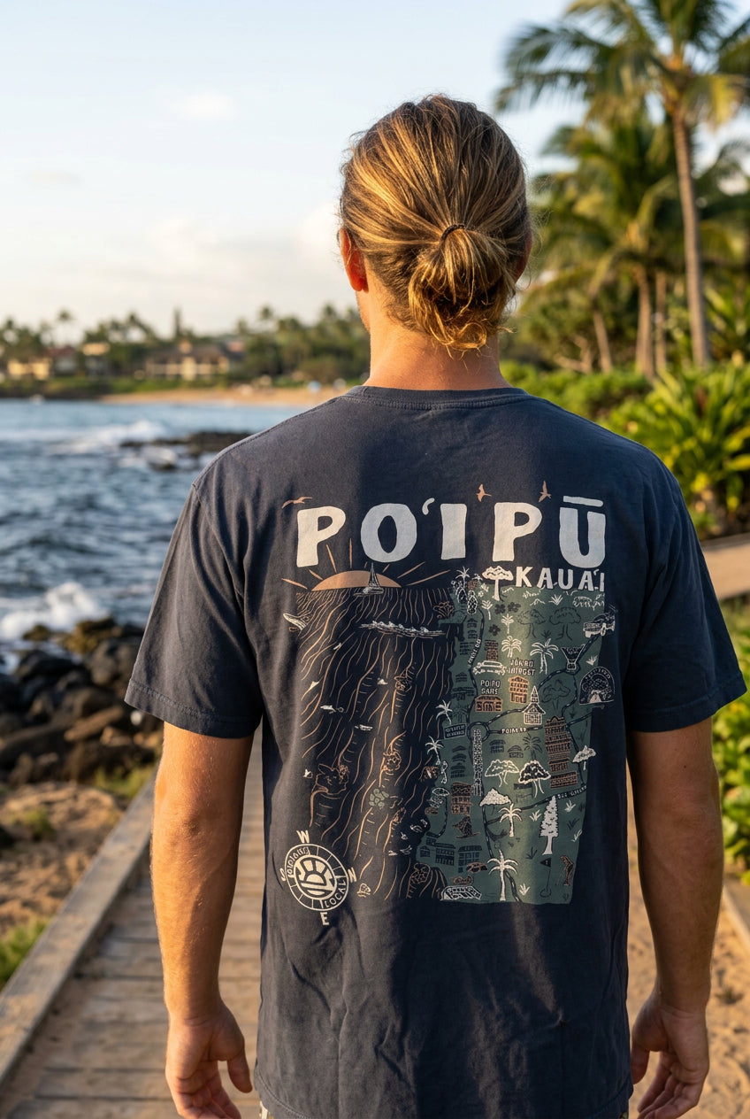 Poipu Map Kauai Garment Dye SS Tee