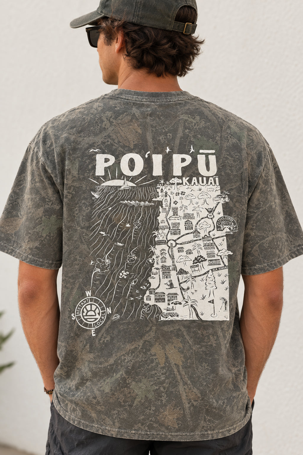 Poipu Map Kauai Pigment Dye Tee