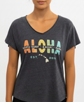 Happiny HI Island Chain Logo Women's V-Neck SS Tee