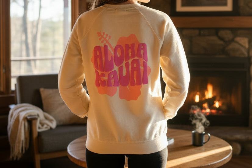 "Himeni Puff Hibiscus" W Crew Neck Sweater