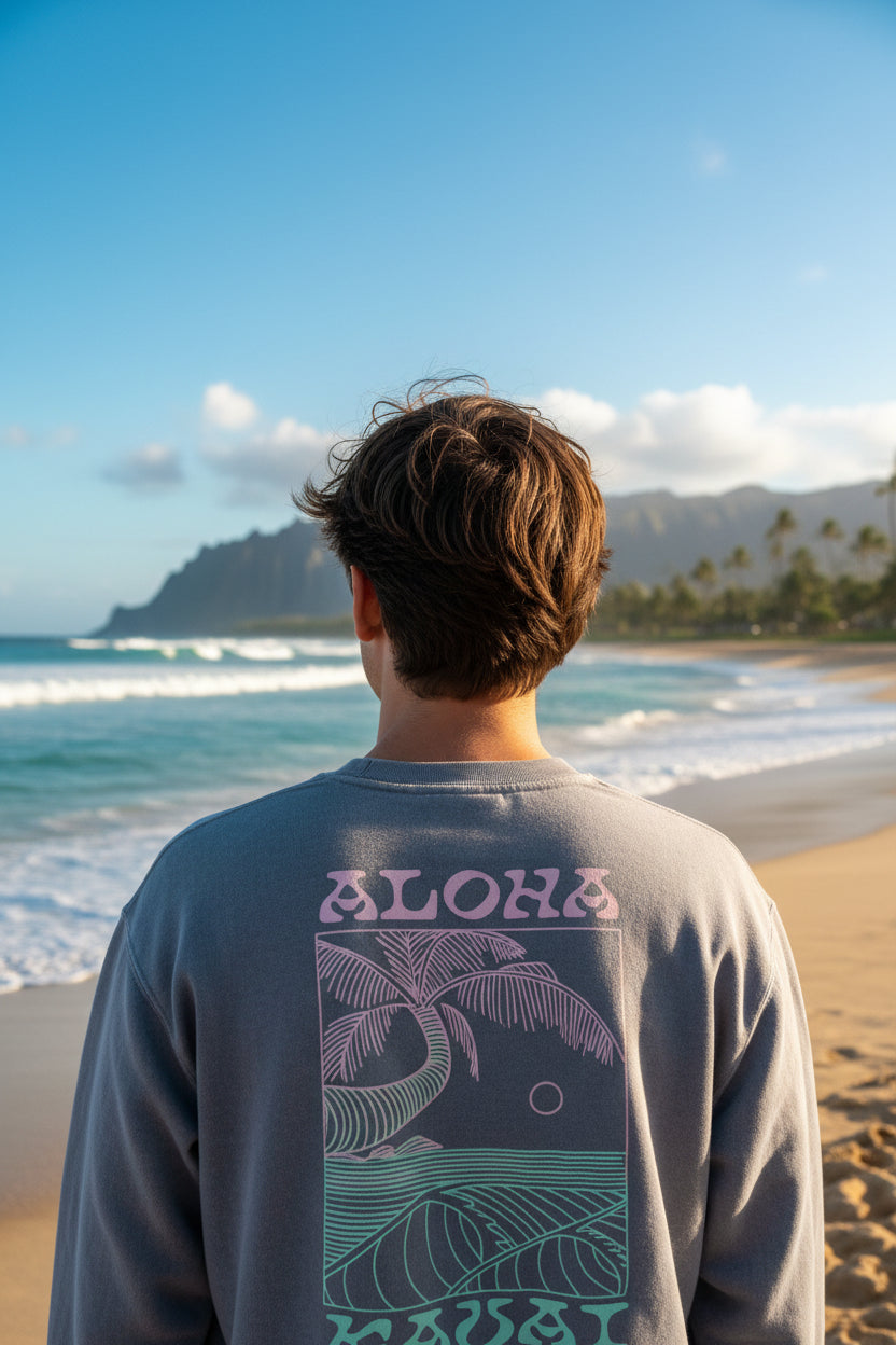 Glorakani Palm Wave  V2 Bomber Crew Sweater